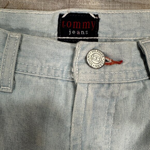VTG Y2K Tommy Hilfiger Jeans Womens 9 x 31" Carpenter Cargo Boot Flare Flag Loop - Picture 7 of 15